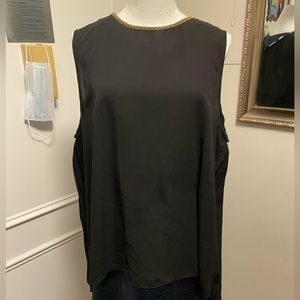 Black top with pleated back and gold beaded neckline